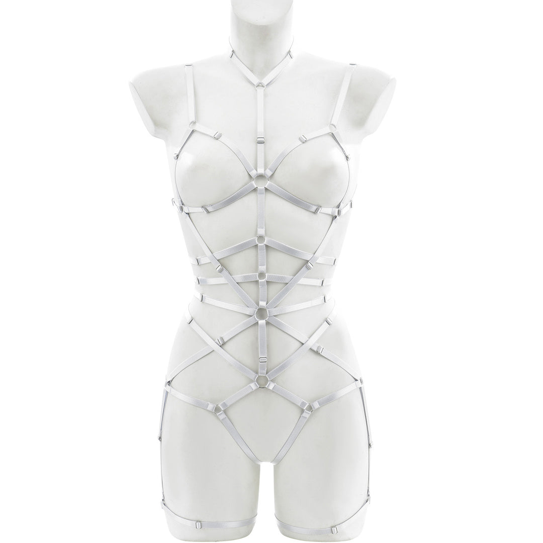 Leather Strappy Harness Bodysuit Lingerie Set