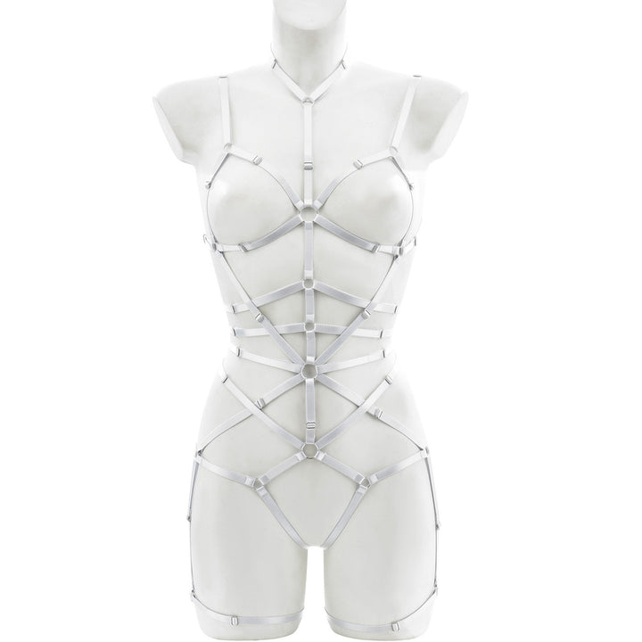 Leather Strappy Harness Bodysuit Lingerie Set