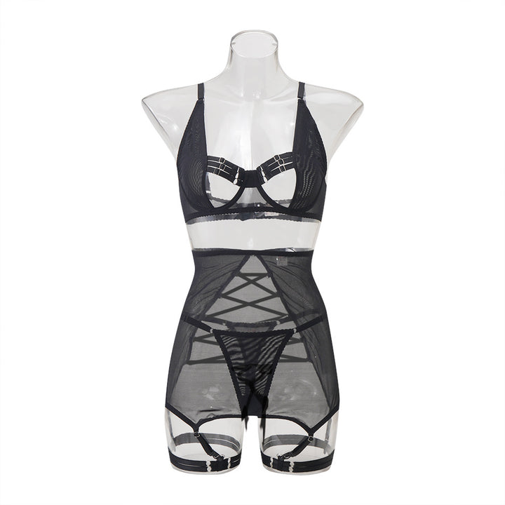 Sheer Mesh Strappy Harness Lingerie Set