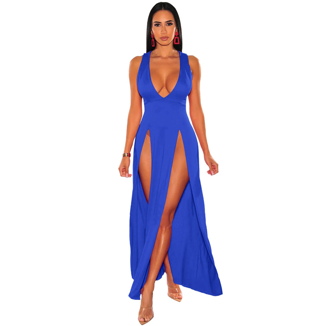Deep V Plunge High Slit Maxi Dress