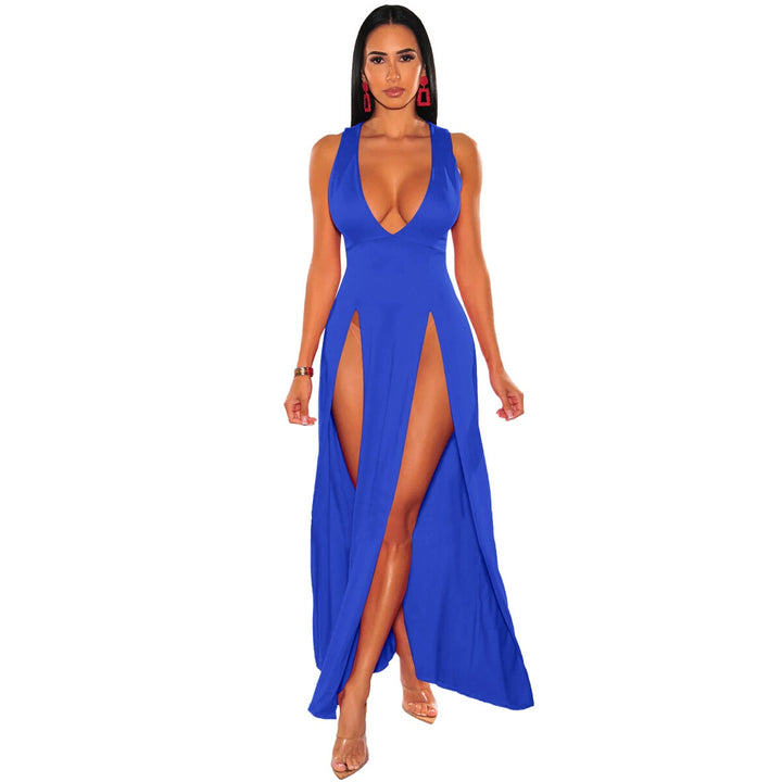 Deep V Plunge High Slit Maxi Dress