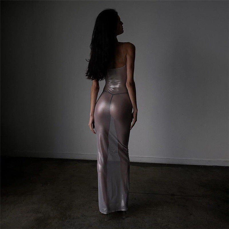Silver Mesh Bodycon Maxi Dress