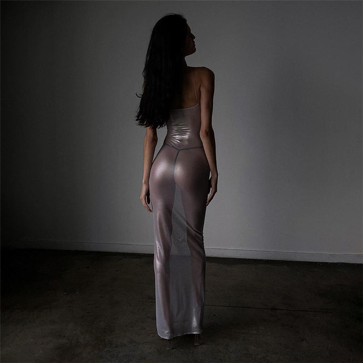 Silver Mesh Bodycon Maxi Dress
