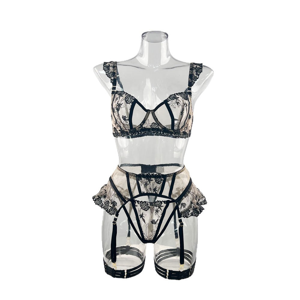 Rose Lace Garter Lingerie Set