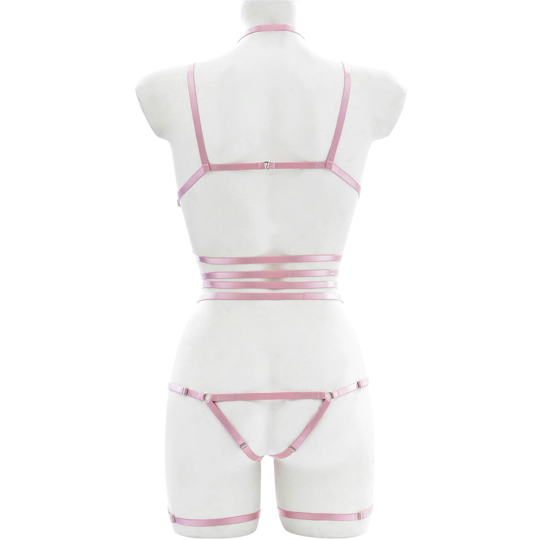 Leather Strappy Harness Bodysuit Lingerie Set