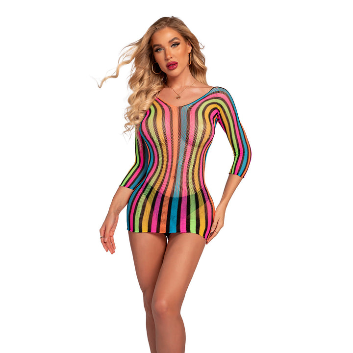 Rainbow Sheer Bodycon Mini Dress
