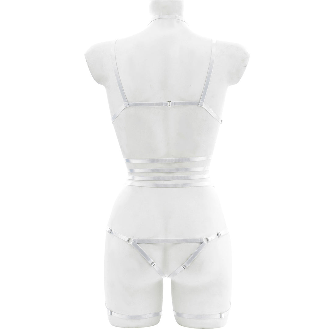 Leather Strappy Harness Bodysuit Lingerie Set