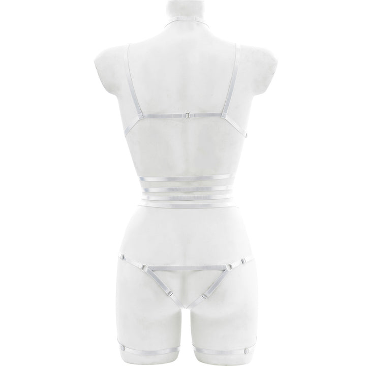 Leather Strappy Harness Bodysuit Lingerie Set
