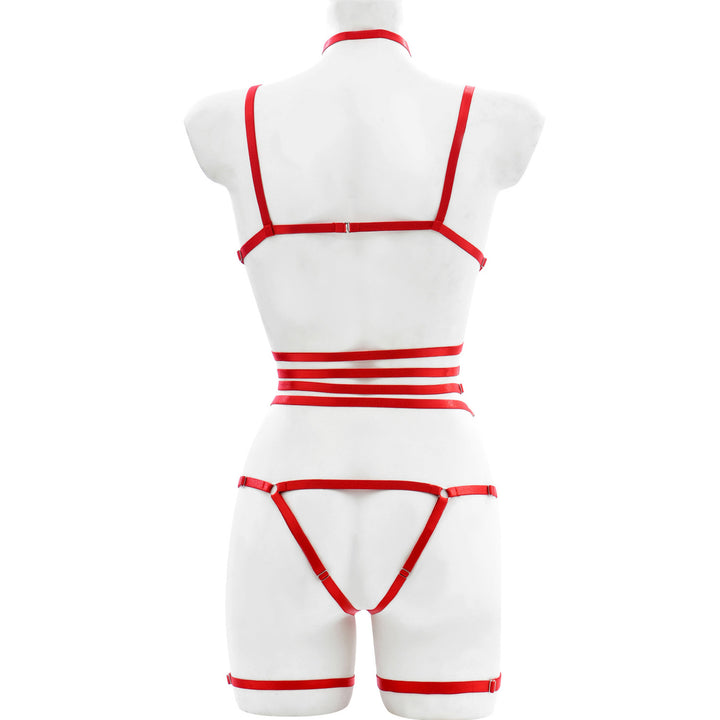 Leather Strappy Harness Bodysuit Lingerie Set