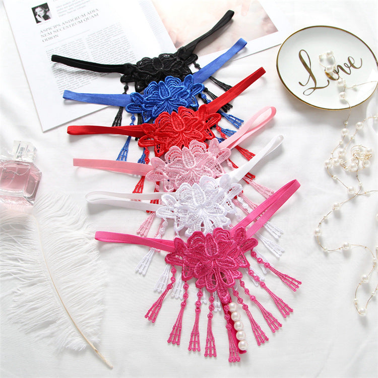 Tassel Pearl Lace Thong