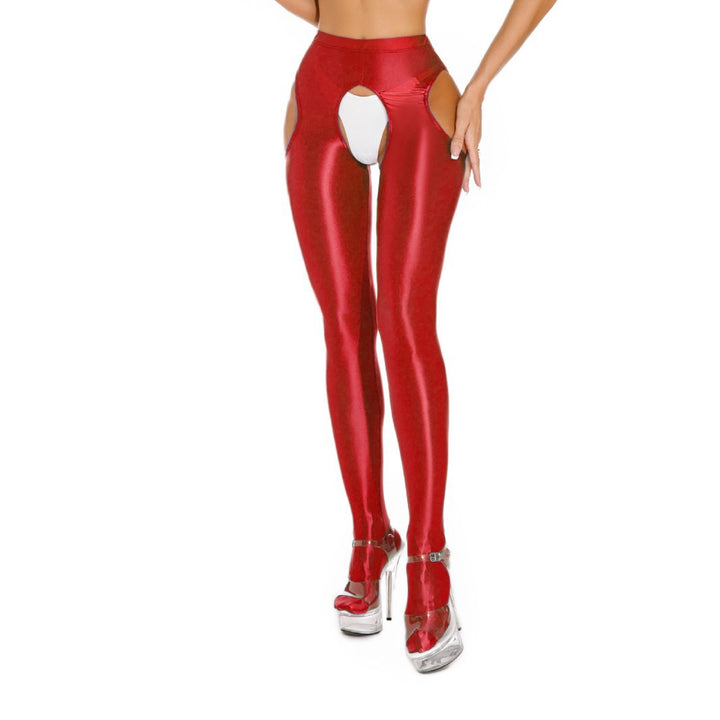 Glossy Open-Crotch Shiny Cutout Pantyhose