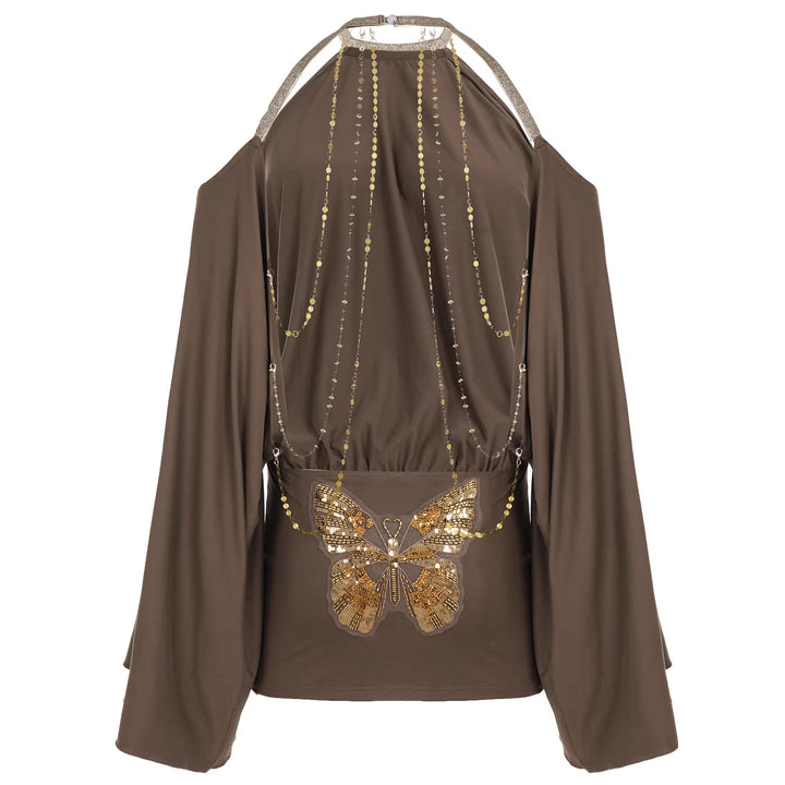 Butterfly Sequin Off Shoulder Mini Dress