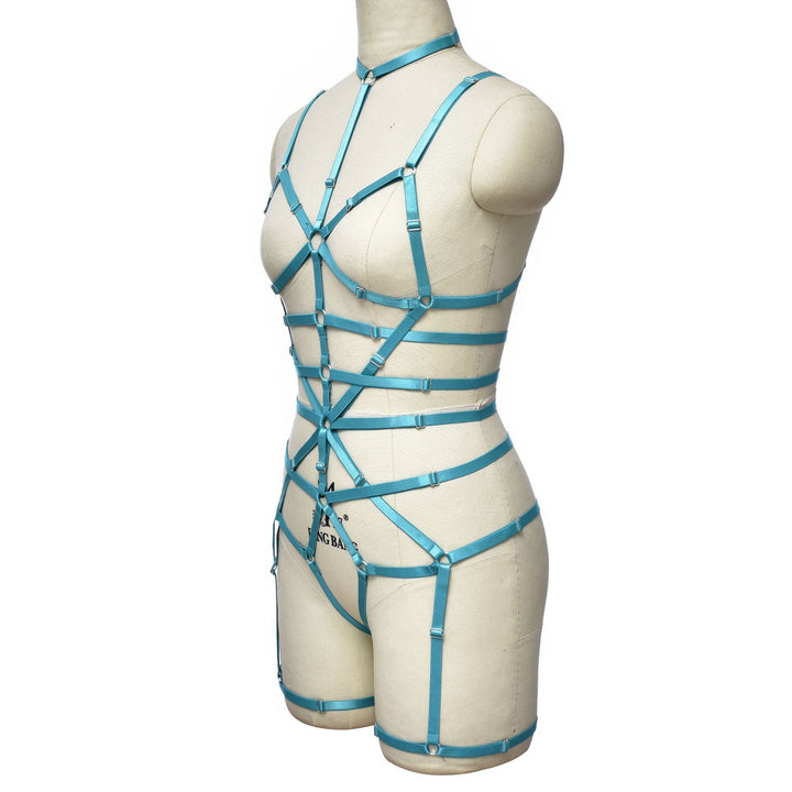 Leather Strappy Harness Bodysuit Lingerie Set