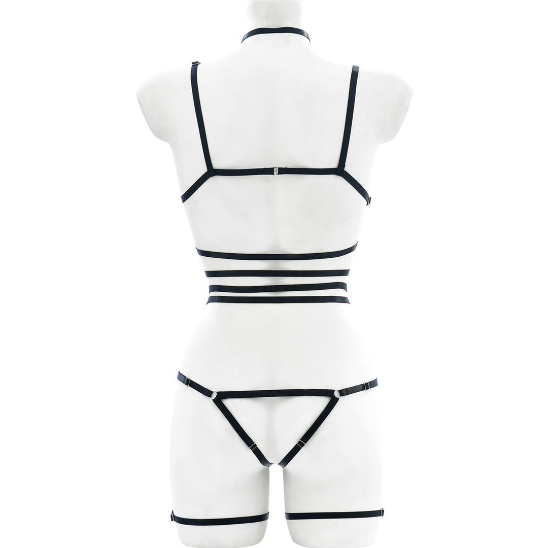 Leather Strappy Harness Bodysuit Lingerie Set
