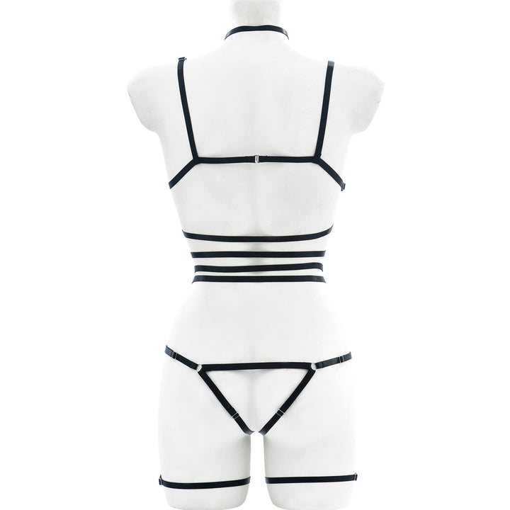 Leather Strappy Harness Bodysuit Lingerie Set