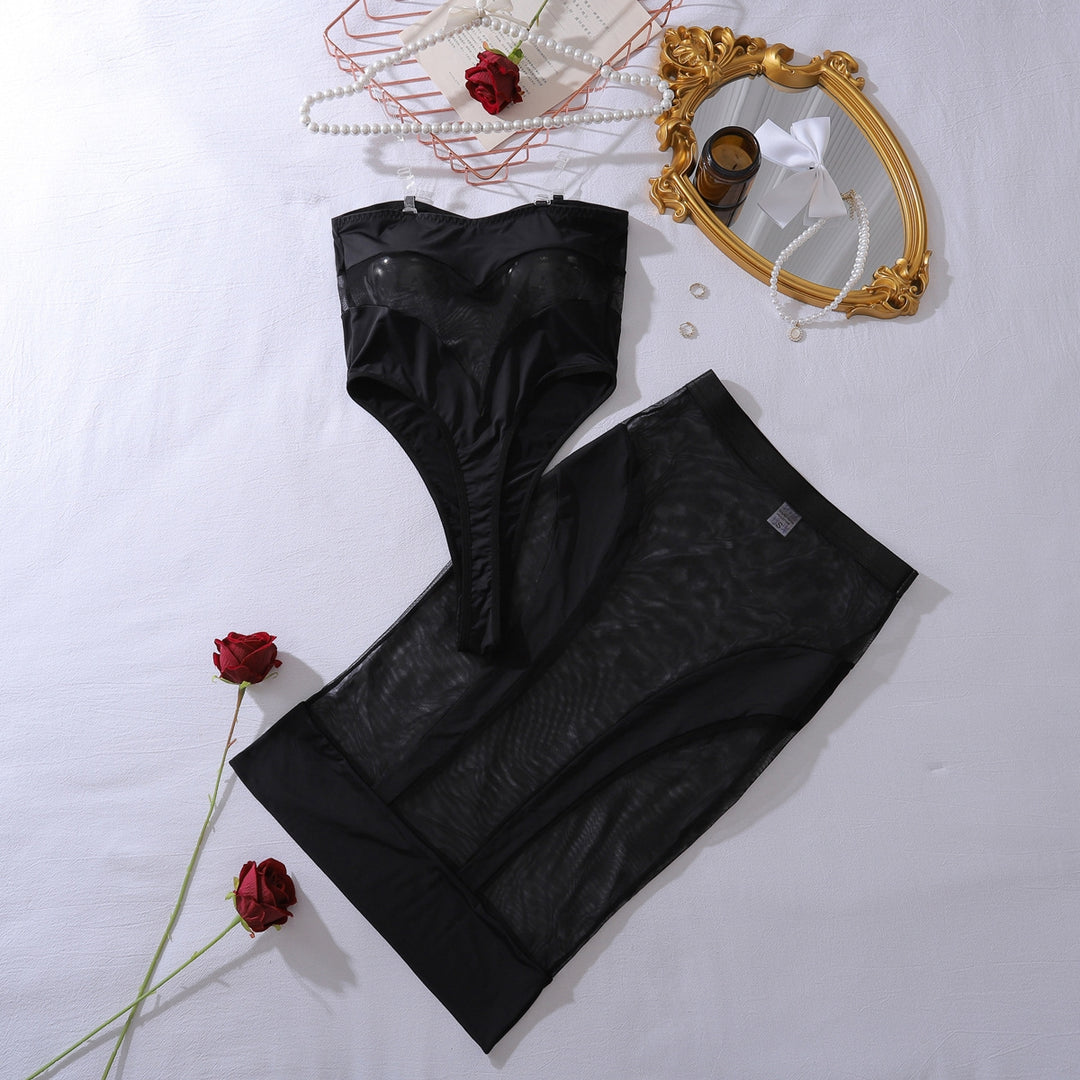 Sheer Mesh Strappy Corset Mini Dress Set