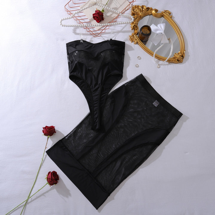 Sheer Mesh Strappy Corset Mini Dress Set