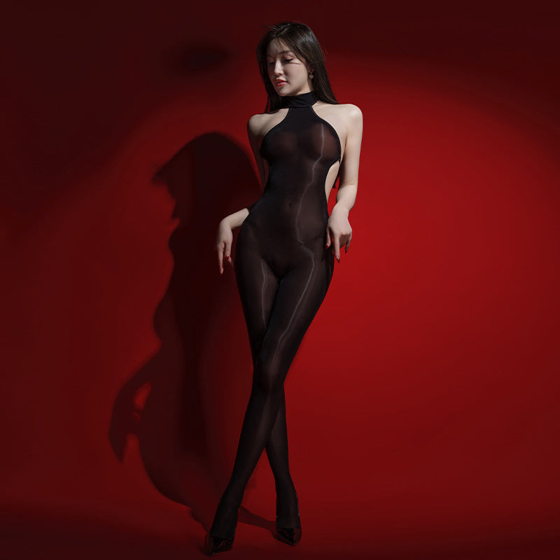 Glossy Sheer Backless Bodystocking