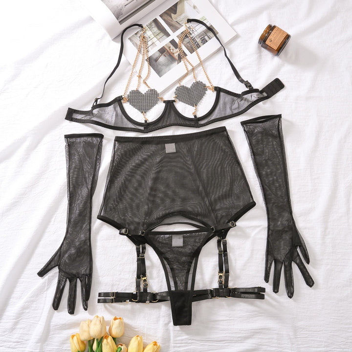 Crystal Heart Chain Garter Set