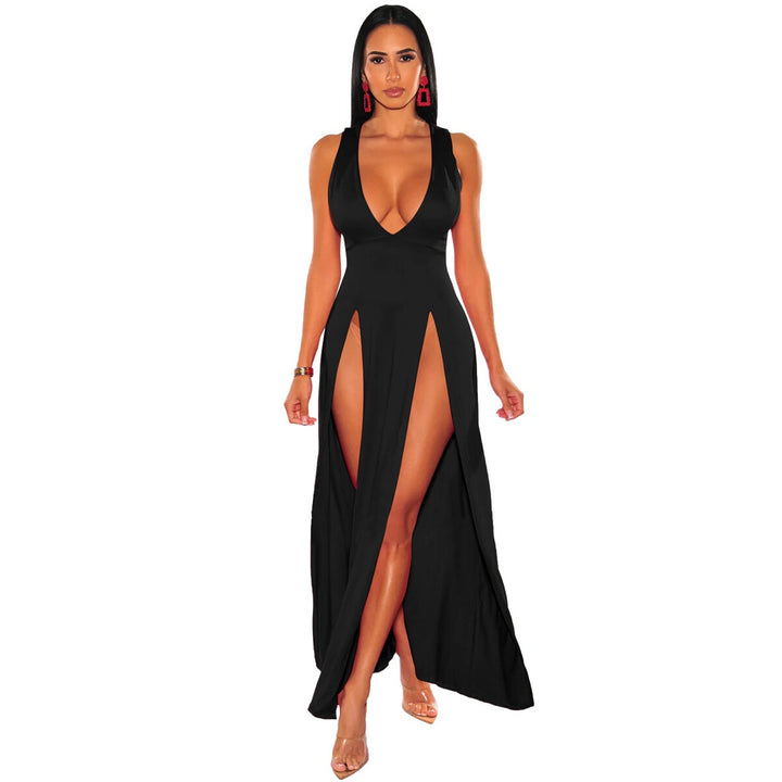 Deep V Plunge High Slit Maxi Dress