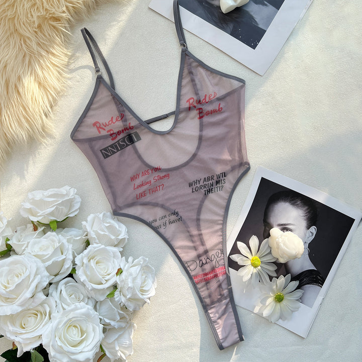 Sheer Mesh Printed Bodysuit Lingerie