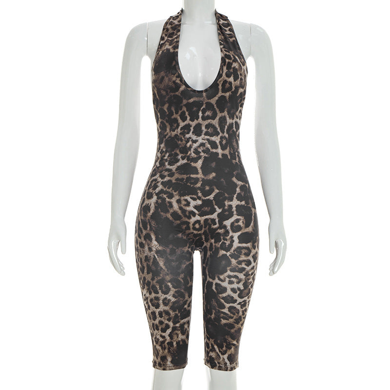 Leopard Print Halter Catsuit