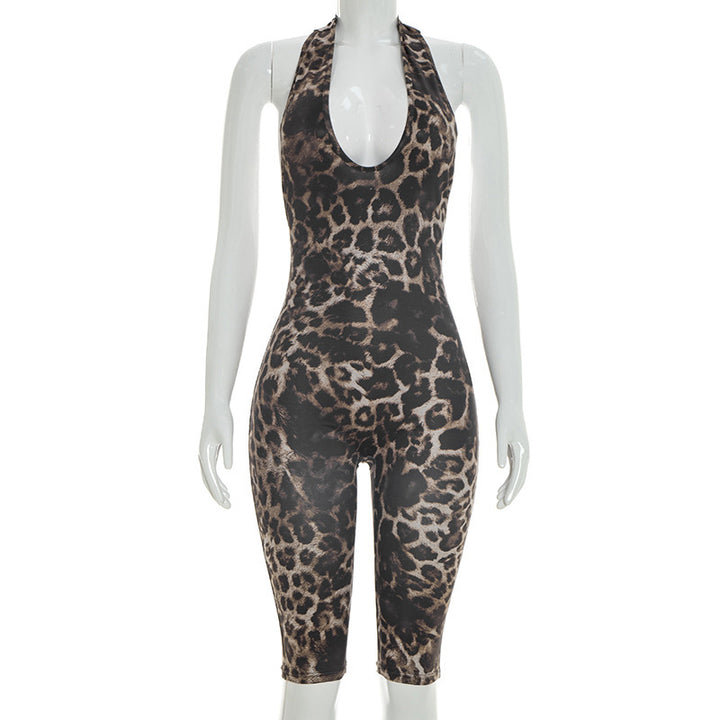 Leopard Print Halter Catsuit