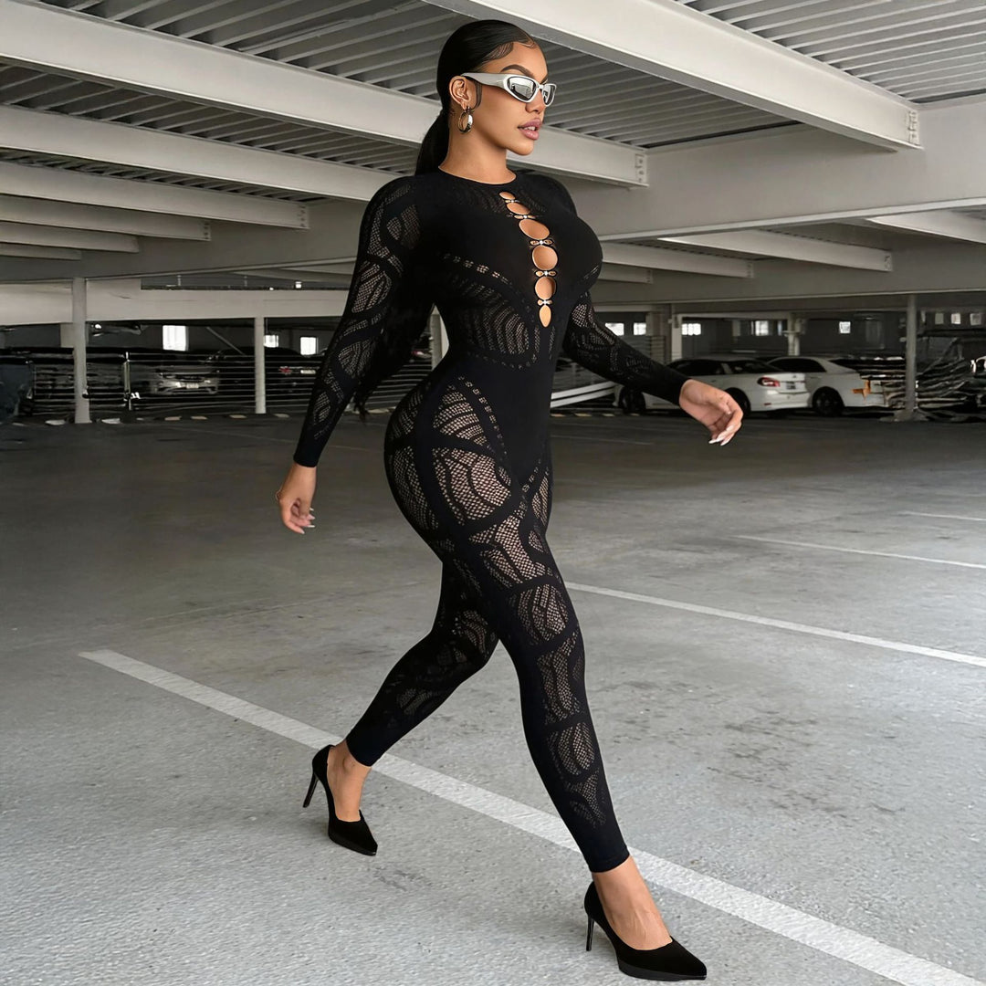 Rhinestone Cutout Catsuit