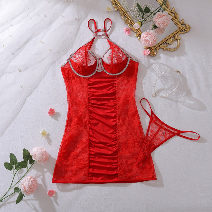 Halter Lace Sheer Mini Dress