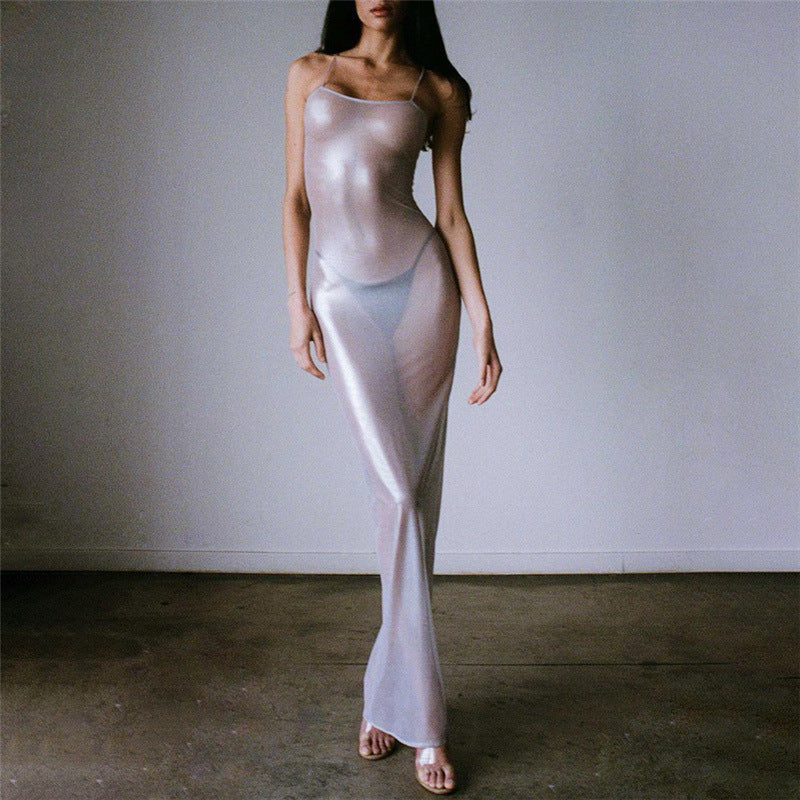 Silver Mesh Bodycon Maxi Dress