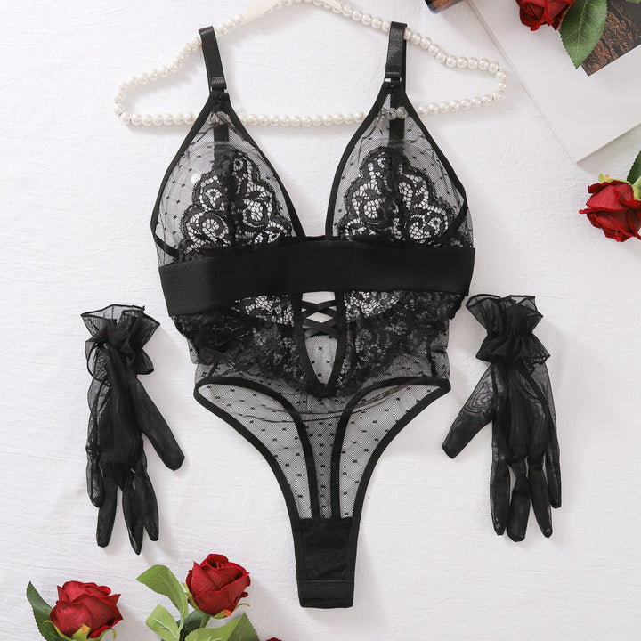 Plunge Polka Dot Lace Teddy Set