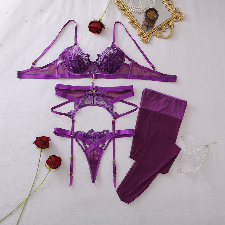 Gem Accent Embroidered Lingerie Set