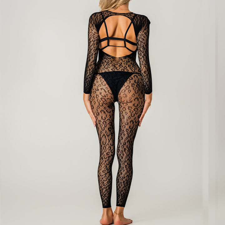 Backless Leopard Fishnet Bodystocking
