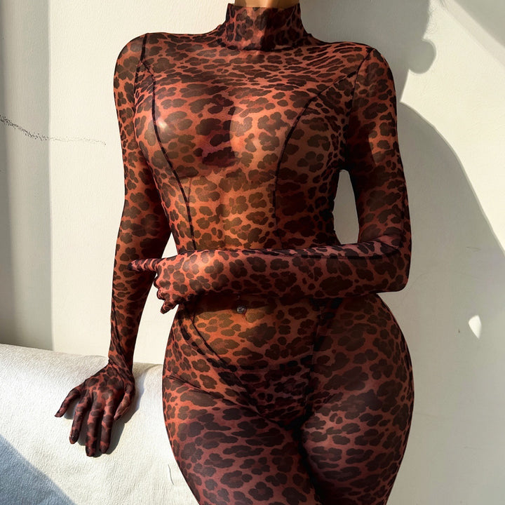 Sheer Leopard Print Catsuit