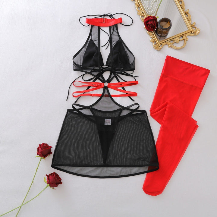 Halter Cutout Mesh Mini Dress Set