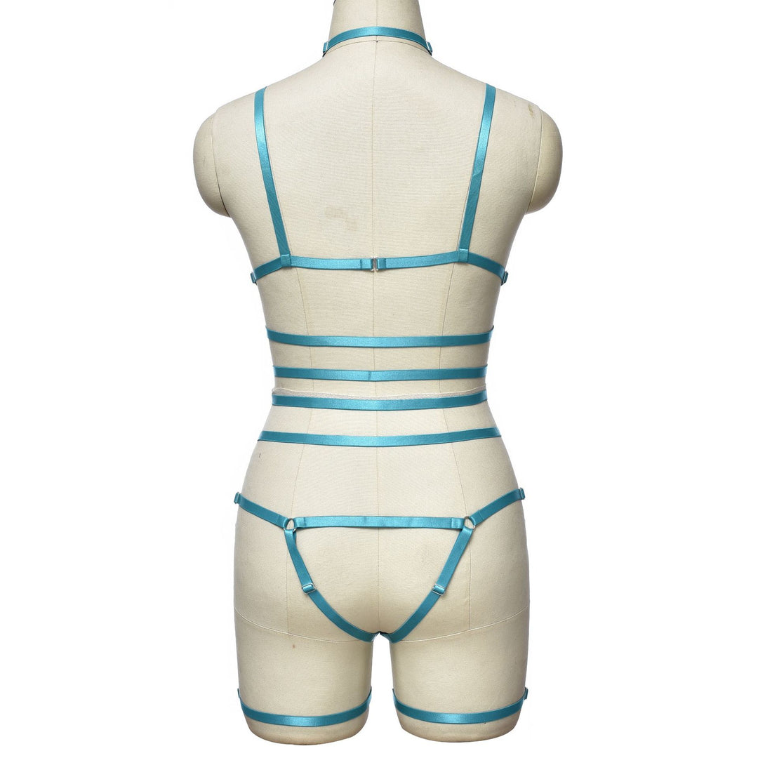 Leather Strappy Harness Bodysuit Lingerie Set