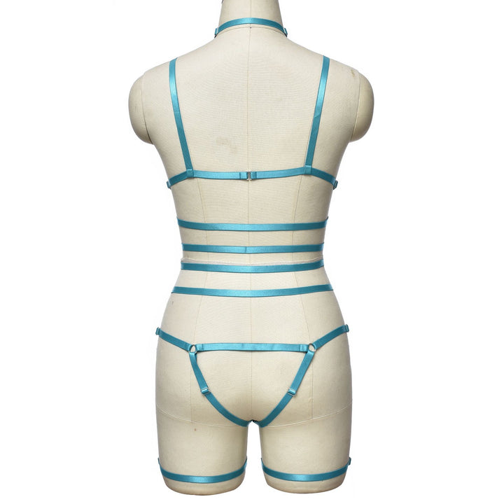 Leather Strappy Harness Bodysuit Lingerie Set