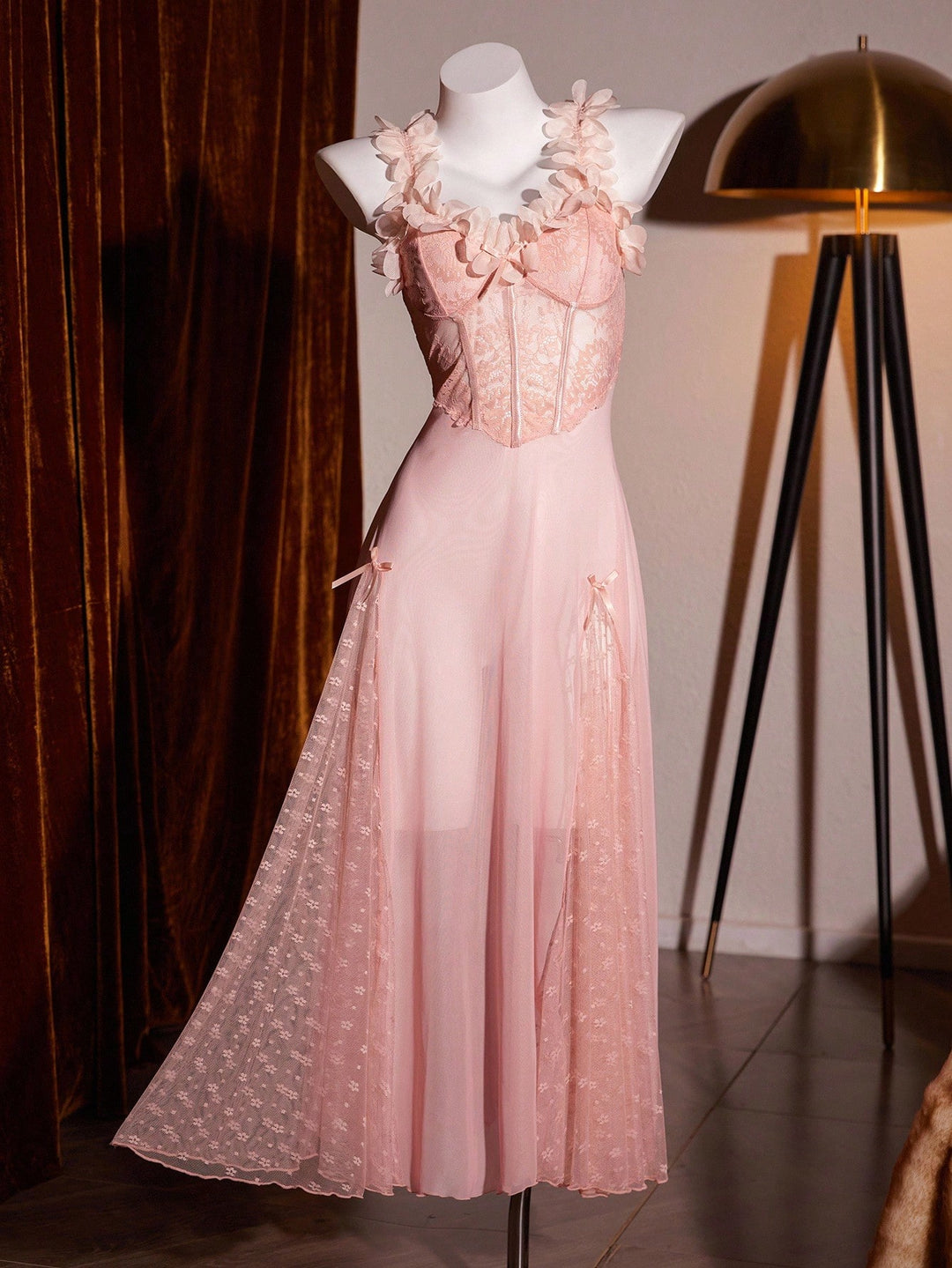 Floral Appliqué Sheer Maxi Nightdress