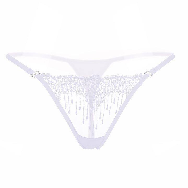 Sheer Embroidered Mesh Thong