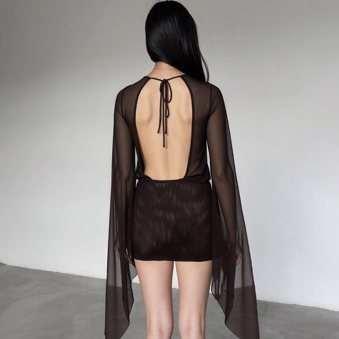 Deep Plunge Bell Sleeve Mini Dress