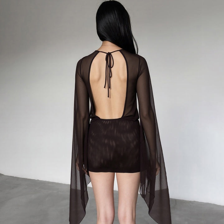 Deep Plunge Bell Sleeve Mini Dress