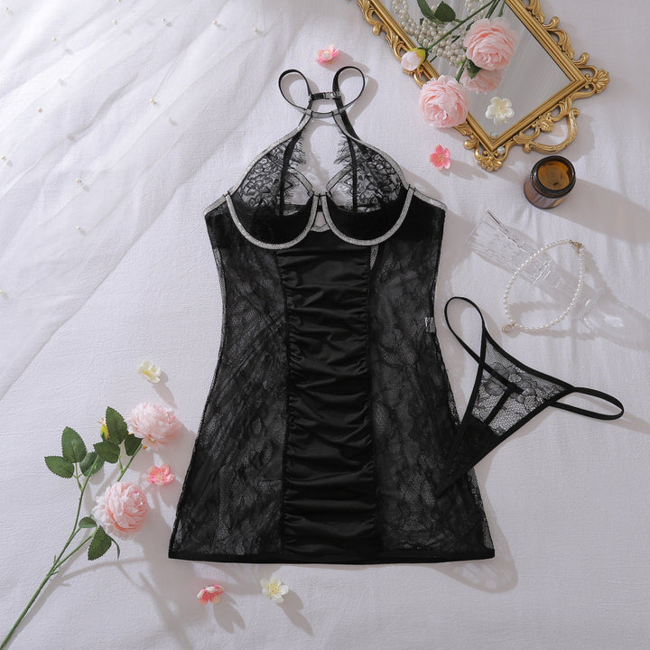 Halter Lace Sheer Mini Dress