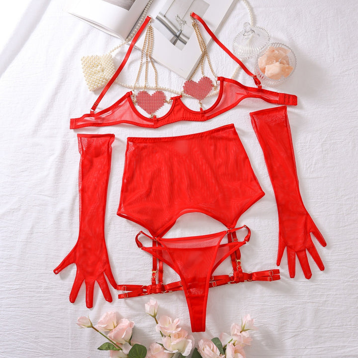 Crystal Heart Chain Garter Set