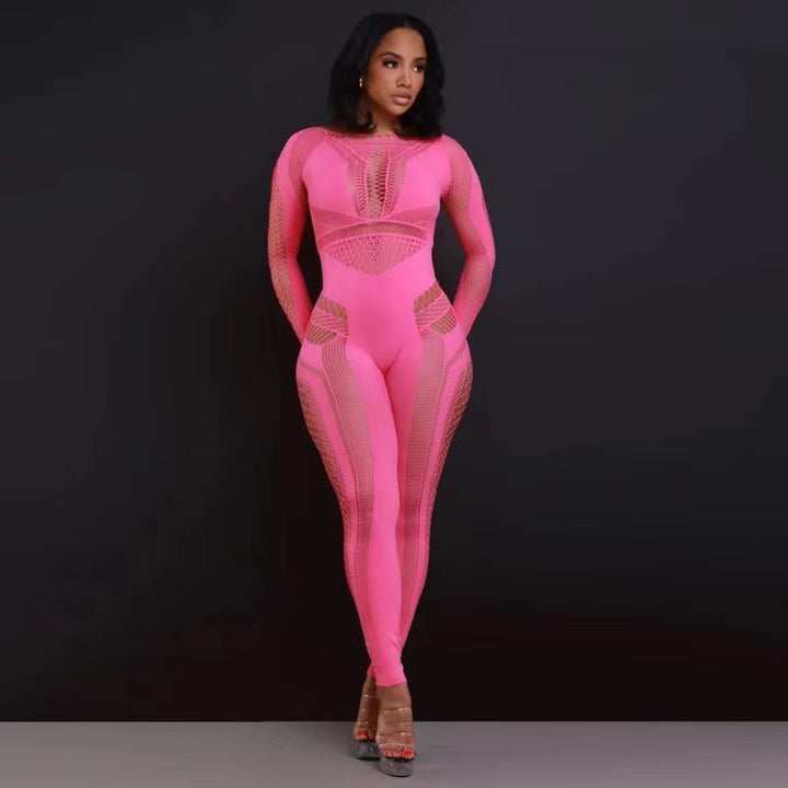 Seamless Sculpting Fishnet Hollow Out Jumpsuit