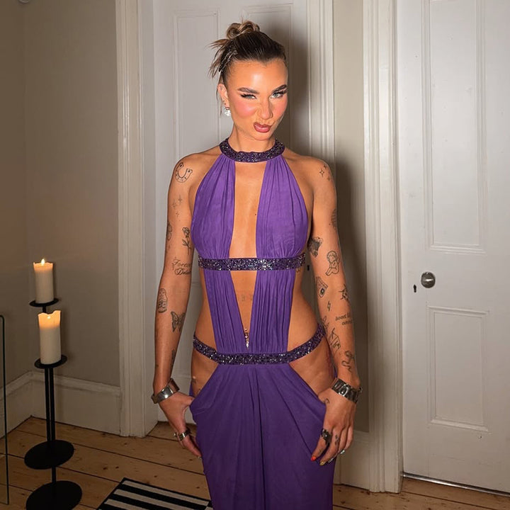 Halter Deep V Cutout Maxi Dress