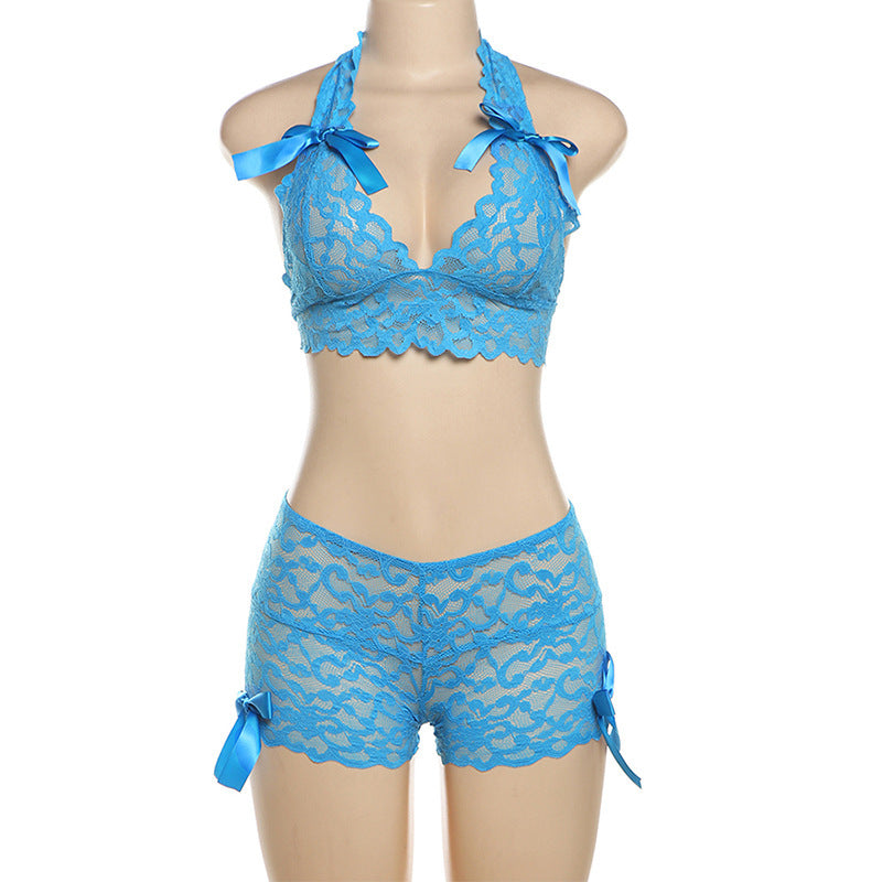 Lace Halter Bra and Shorts Set