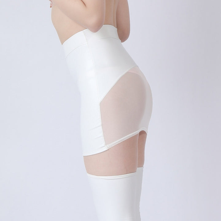 Stretch Patent PU Sheer Panel Bodycon Mini Skirt