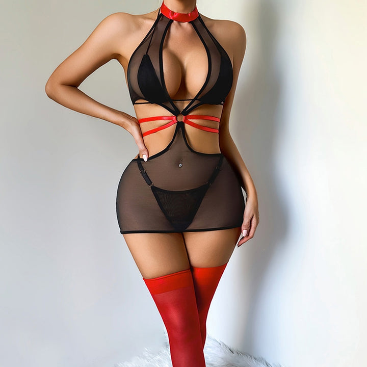 Halter Cutout Mesh Mini Dress Set