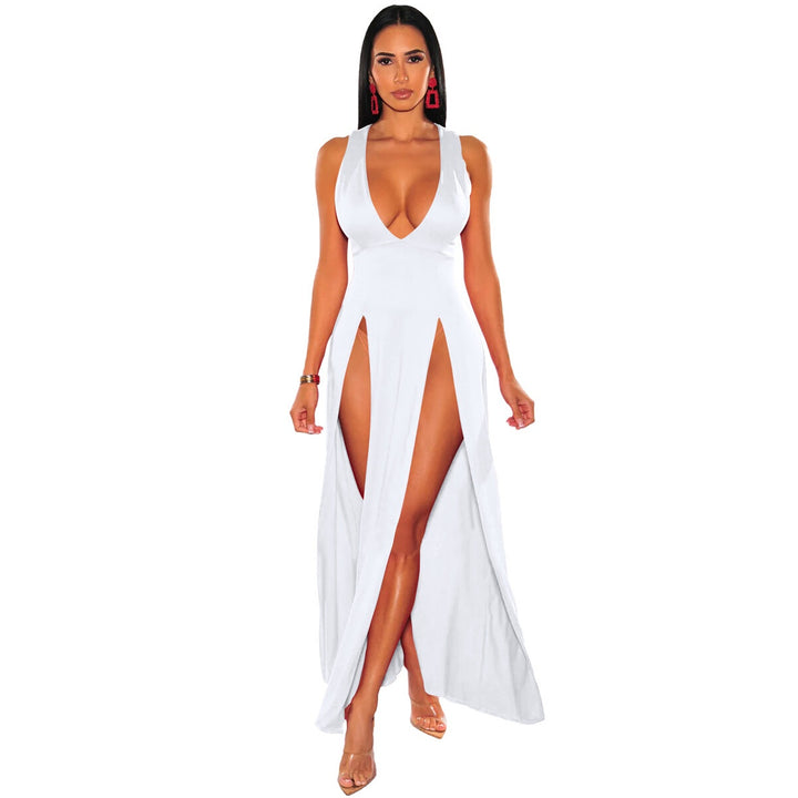 Deep V Plunge High Slit Maxi Dress