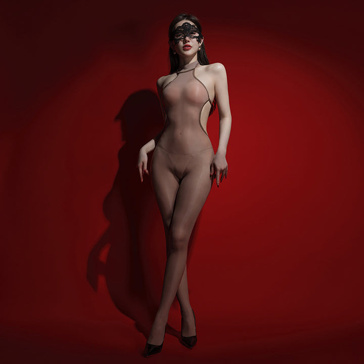 Glossy Sheer Backless Bodystocking